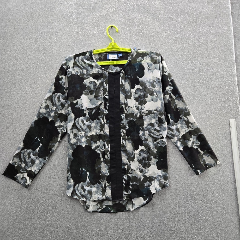 Simply Vera Wang Women Blouse XL Black Floral Artsy Abstract Office